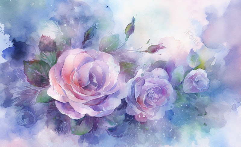 绽放的水彩紫色玫瑰梦幻手绘背景,插画/手绘图,插画/手绘图库,插画/手绘图下载,插画/手绘